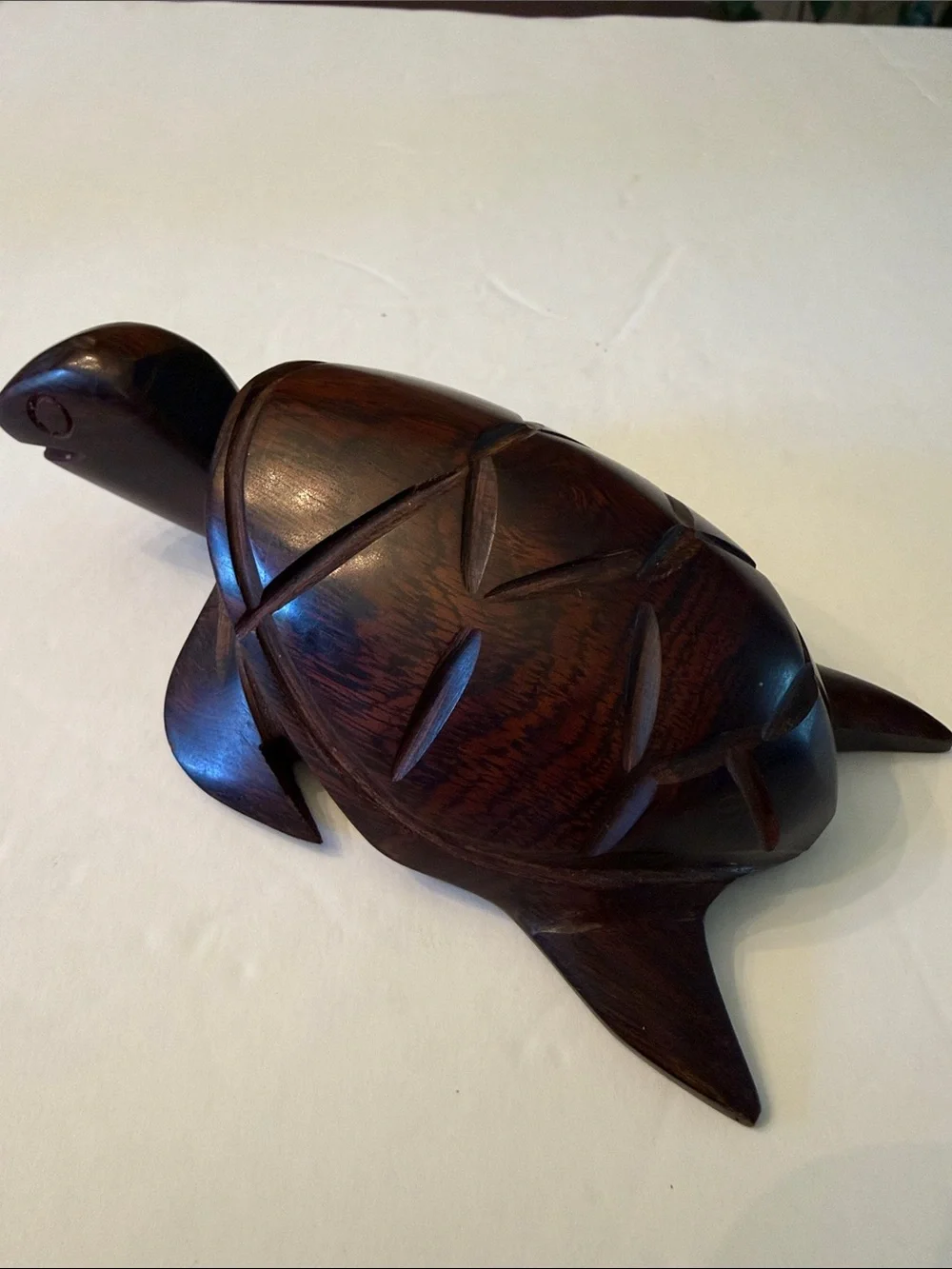 Vintage Hand Carved Wood Turtle Figurine Sea Turtle Sculpture Home Decor